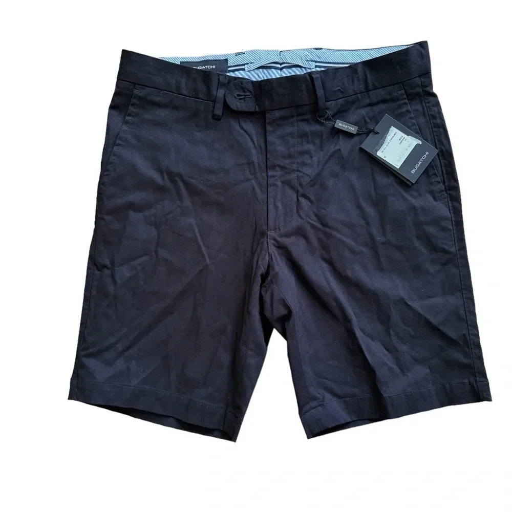 Bugatchi Black Shorts Flat Cotton Size 30 Mens Chino Classic Preppy NWT